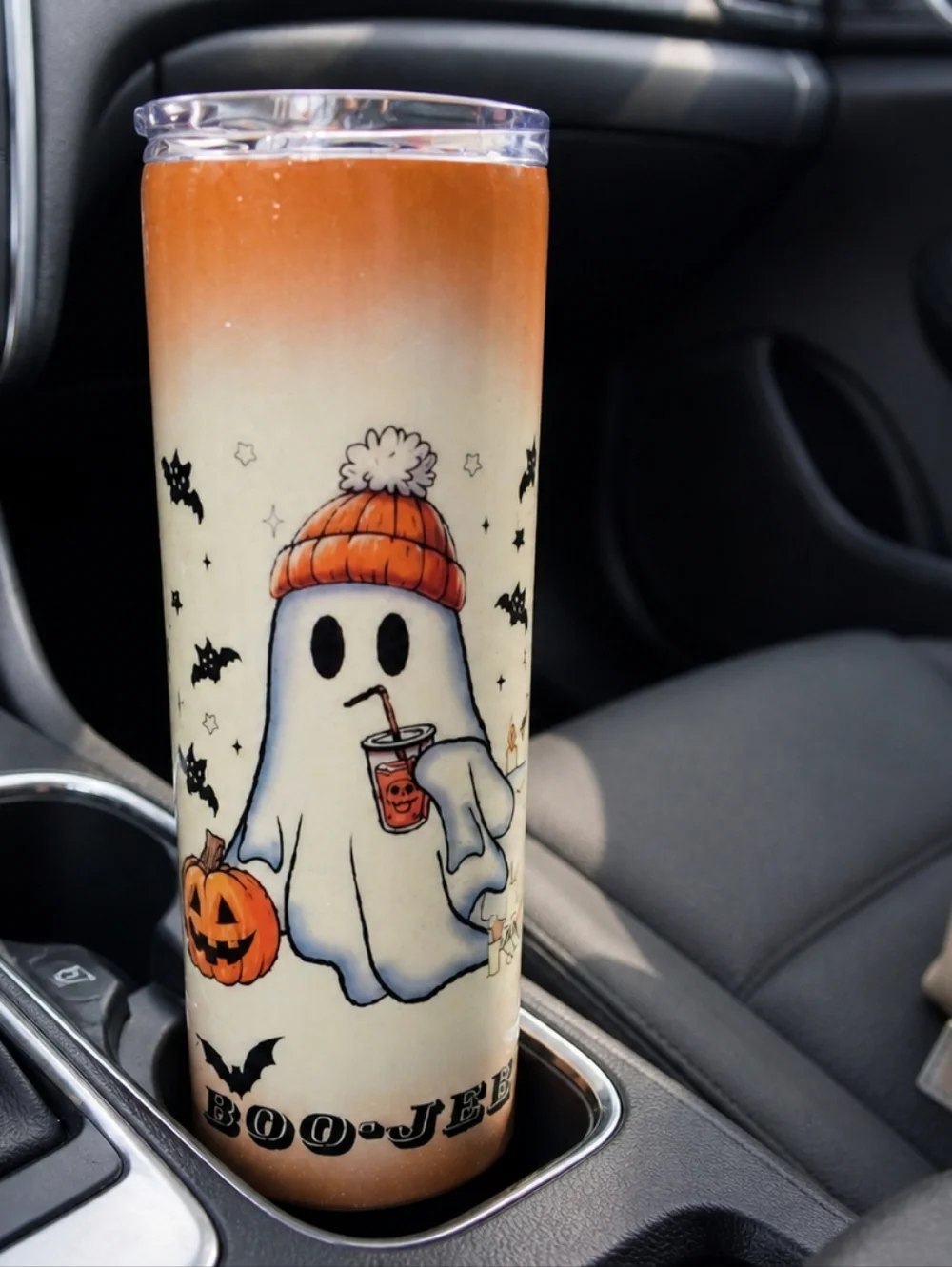 Handmade Halloween Ghost 30oz Skinny Tumbler Cute Spooky Boo Coffee Glitter Cup
